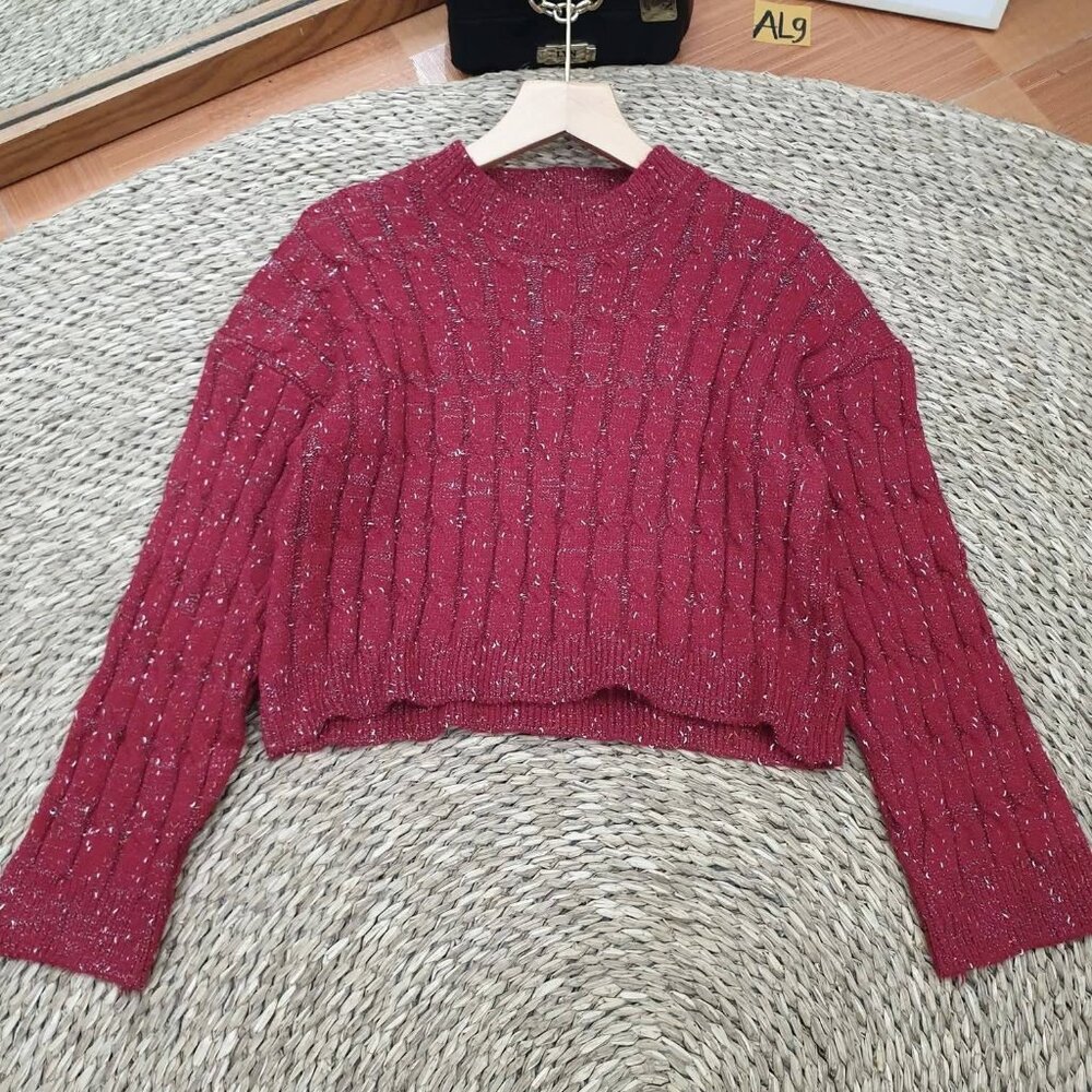 Sparkle Burgundy Cropped Knit Sweater